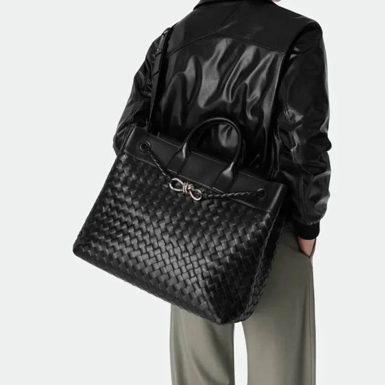 Cross-border popular hand-woven tote bag, genuine leather women's bag, Andiam extra large capacity handbag, shoulder crossbody bag