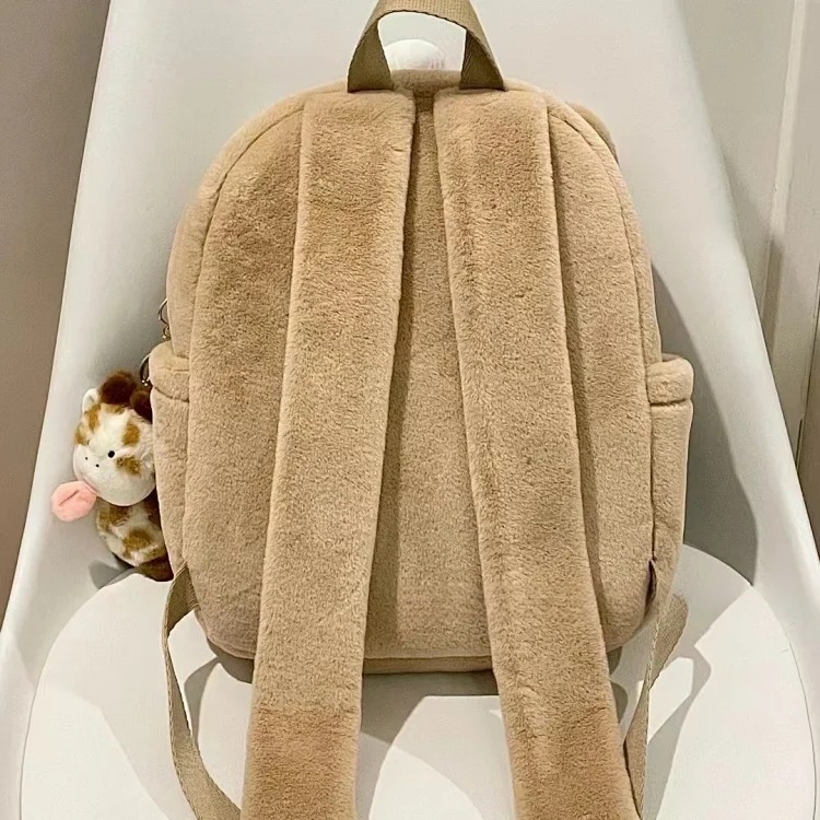 Adidas New large-capacity backpack for women Dopamine Sweetheart Baked Plush Bear Backpack Campus Student School Bag FQ