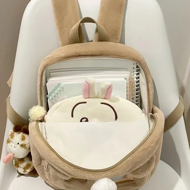 Adidas New large-capacity backpack for women Dopamine Sweetheart Baked Plush Bear Backpack Campus Student School Bag FQ