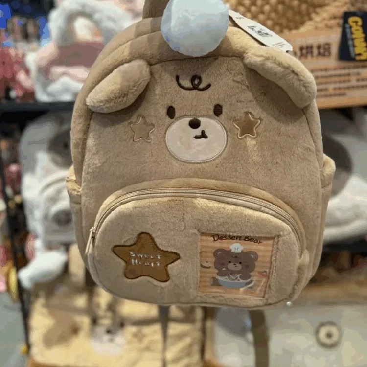 Adidas New large-capacity backpack for women Dopamine Sweetheart Baked Plush Bear Backpack Campus Student School Bag FQ