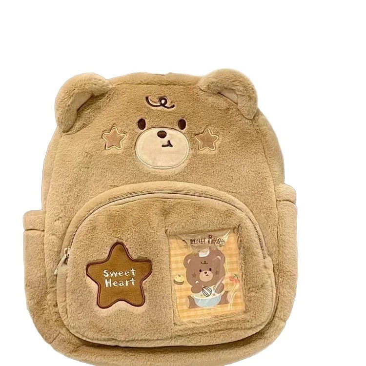 Adidas New large-capacity backpack for women Dopamine Sweetheart Baked Plush Bear Backpack Campus Student School Bag FQ