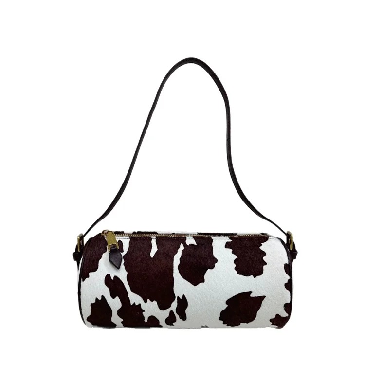 2026 new high-end genuine leather horse hair cow pattern pen holder bag, fashionable and versatile one-shoulder cross-body hand-carrying small bag
