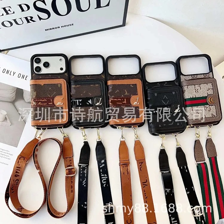 Foreign trade light luxury card holder protective cover suitable for ihone17promax card lanyard diagonally across Apple mobile phone case