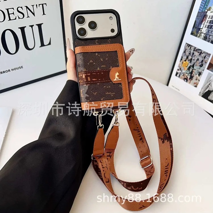 Foreign trade light luxury card holder protective cover suitable for ihone17promax card lanyard diagonally across Apple mobile phone case