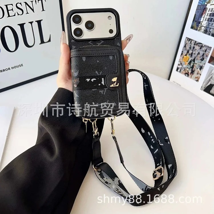 Foreign trade light luxury card holder protective cover suitable for ihone17promax card lanyard diagonally across Apple mobile phone case