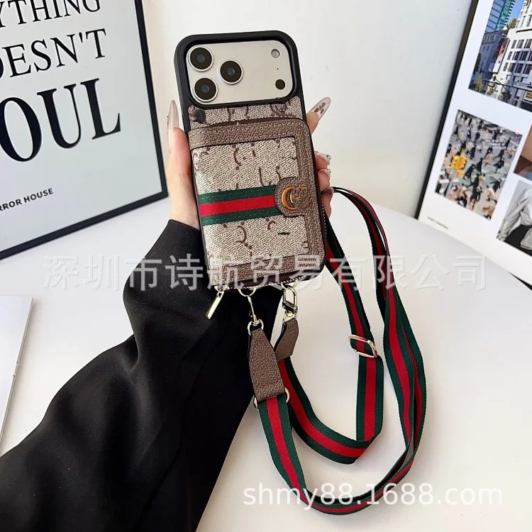 Foreign trade light luxury card holder protective cover suitable for ihone17promax card lanyard diagonally across Apple mobile phone case