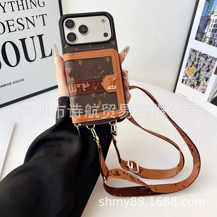 Foreign trade light luxury card holder protective cover suitable for ihone17promax card lanyard diagonally across Apple mobile phone case