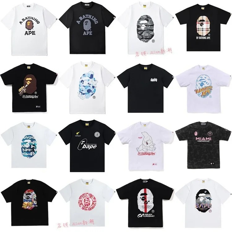 JS.BAPE classic shark short-sleeved great ape camouflage cartoon printed T-shirt for men and women half-sleeved short-sleeved T-shirt