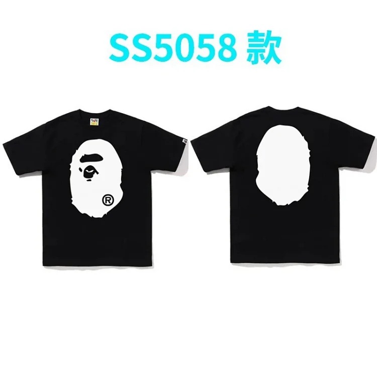 JS.BAPE classic shark short-sleeved great ape camouflage cartoon printed T-shirt for men and women half-sleeved short-sleeved T-shirt image 2