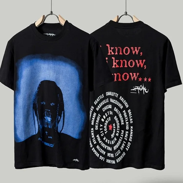 Travis Little Yellow Duck Cactus Lightning Rap Tour TS Joint Couple Hip-Hop T-Shirt Sleeve M Remembered Scott image 5