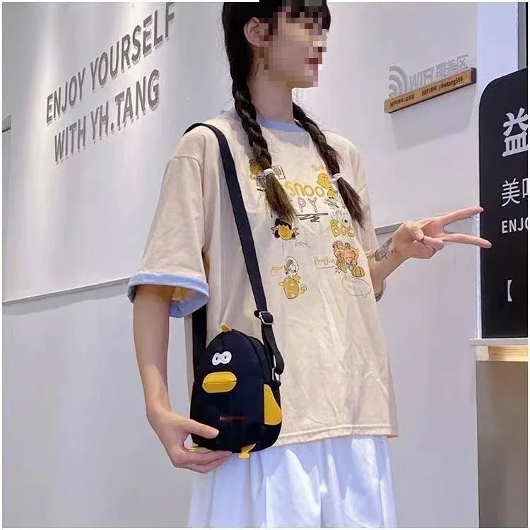 Summer cute cross-body bag, fresh mini student soft girl cartoon chick bag, Japanese canvas bag, mobile phone CX