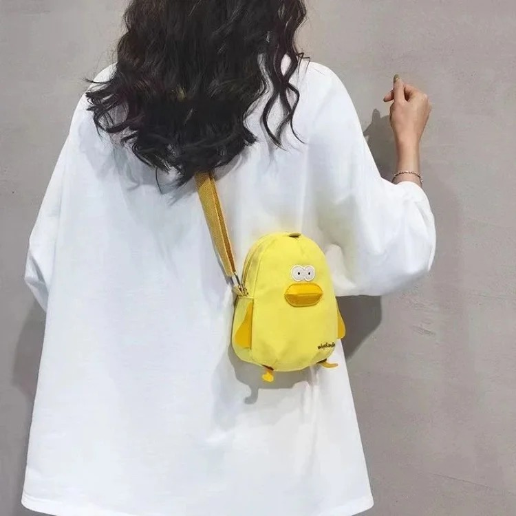 Summer cute cross-body bag, fresh mini student soft girl cartoon chick bag, Japanese canvas bag, mobile phone CX