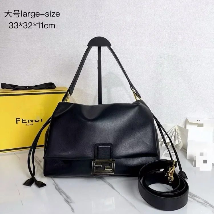 Fjia large size continent purchase 25 new women's black gold FF buckle leather flip shoulder crossbody bag armpit bag