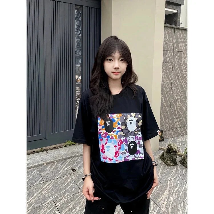 Limited to the US area # Bpe square camouflage ape head print seamless cylinder short-sleeved T-shirt for men and women