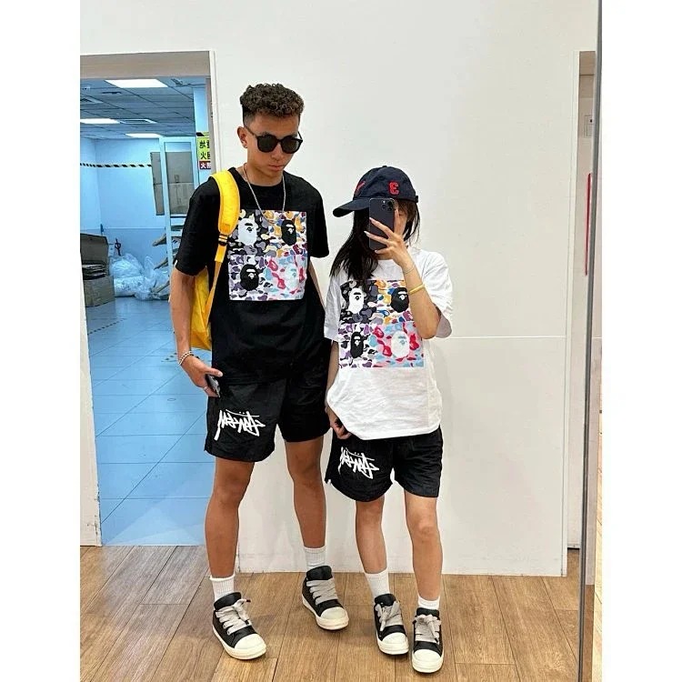 Limited to the US area # Bpe square camouflage ape head print seamless cylinder short-sleeved T-shirt for men and women
