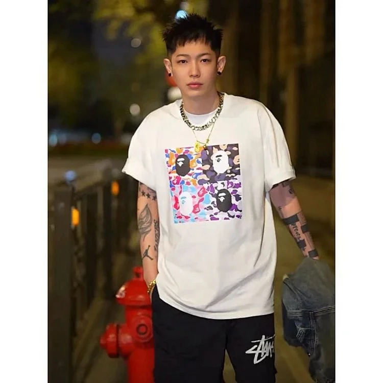 Limited to the US area # Bpe square camouflage ape head print seamless cylinder short-sleeved T-shirt for men and women