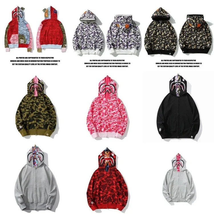 BAPE Shark Full Zip Double Hood Sweatshirt Fake Two Piece Cardigan Zipper Hoody Teen Fashion Jacket