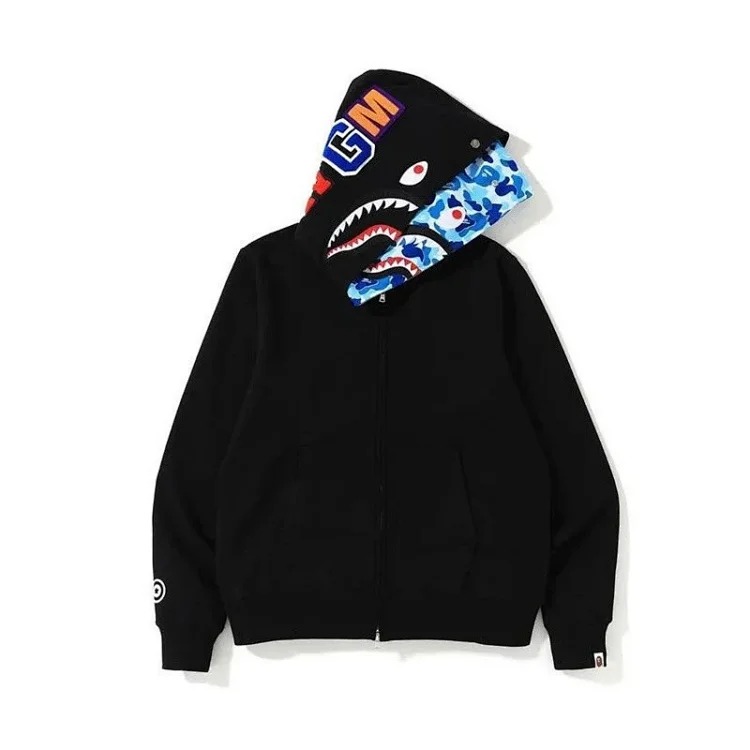 BAPE Shark Full Zip Double Hood Sweatshirt Fake Two Piece Cardigan Zipper Hoody Teen Fashion Jacket image 3
