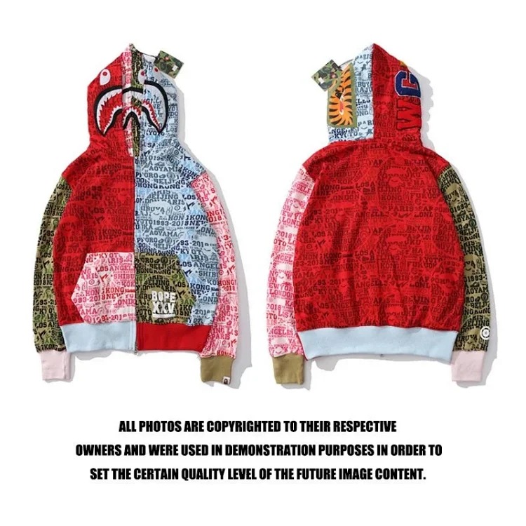 BAPE Shark Full Zip Double Hood Sweatshirt Fake Two Piece Cardigan Zipper Hoody Teen Fashion Jacket image 5