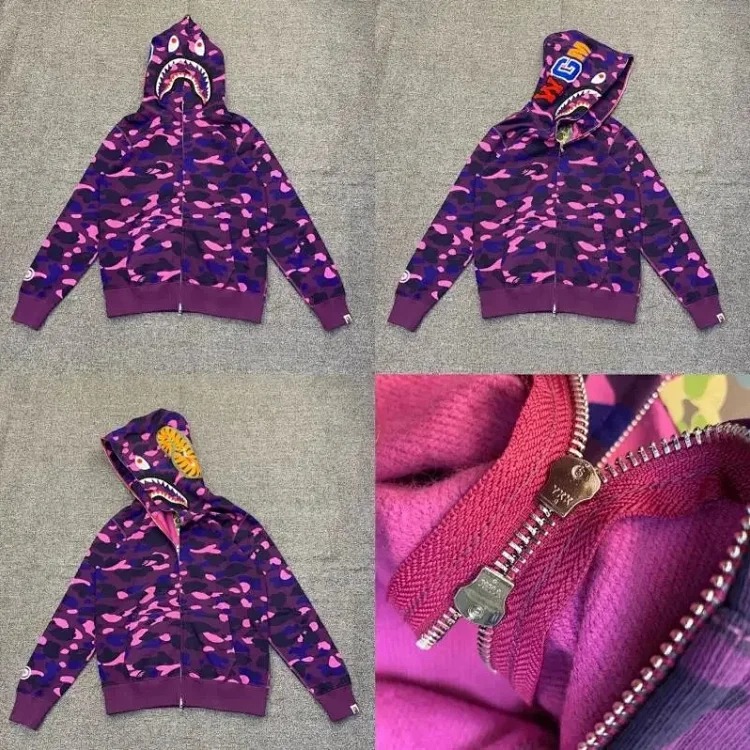 Shark camouflage zipper sweatshirt for men and women, loose cotton velvet hooded cardigan jacket for men and women image 3