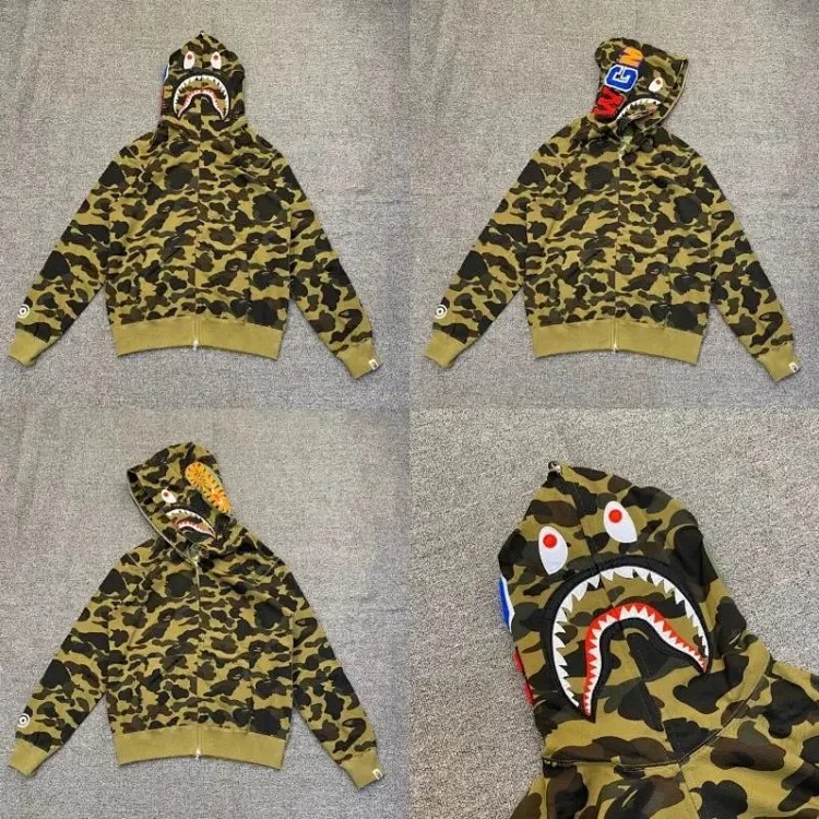 Shark camouflage zipper sweatshirt for men and women, loose cotton velvet hooded cardigan jacket for men and women image 4