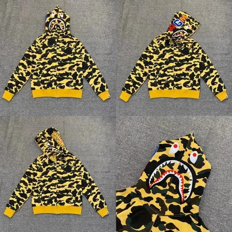 Shark camouflage zipper sweatshirt for men and women, loose cotton velvet hooded cardigan jacket for men and women image 5