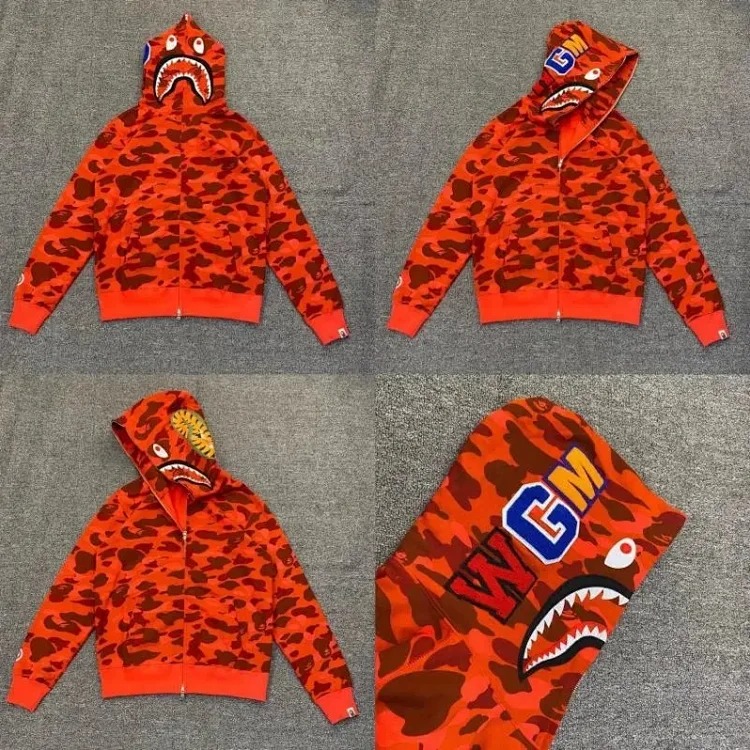Shark camouflage zipper sweatshirt for men and women, loose cotton velvet hooded cardigan jacket for men and women image 6