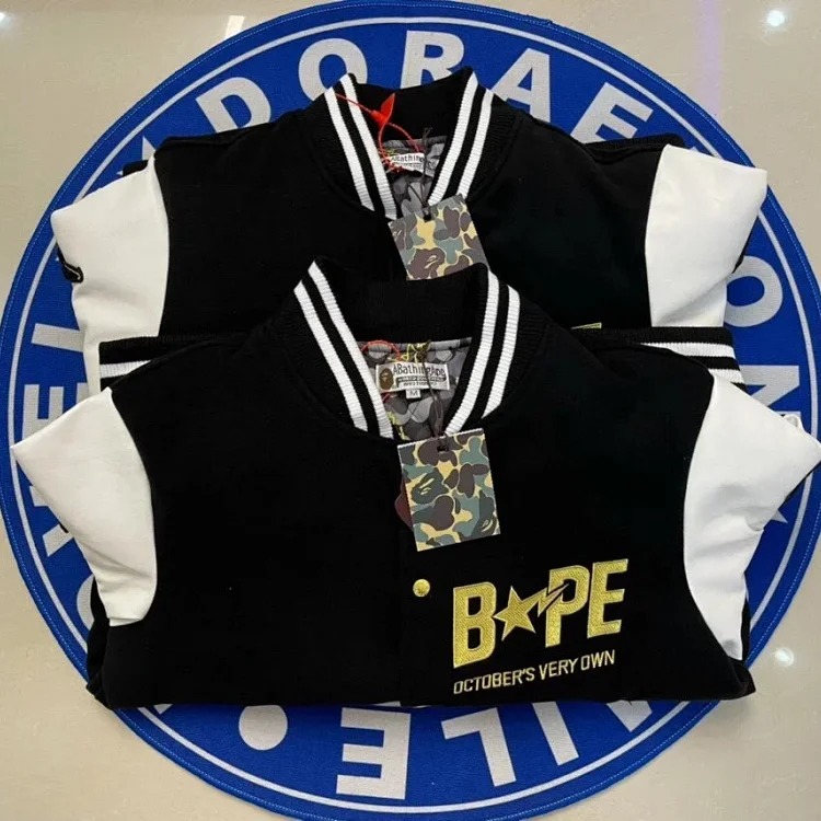 Embroidered couple black and white stitching baseball padded jacket coat cotton coat
