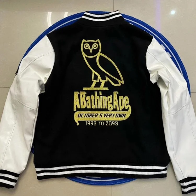 Embroidered couple black and white stitching baseball padded jacket coat cotton coat