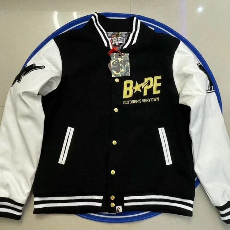 Embroidered couple black and white stitching baseball padded jacket coat cotton coat