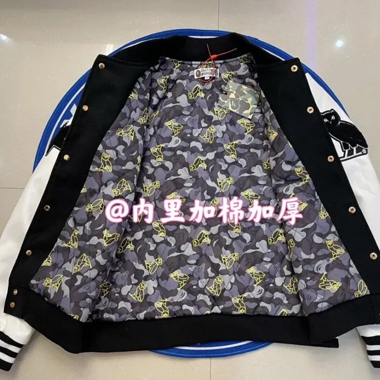 Embroidered couple black and white stitching baseball padded jacket coat cotton coat