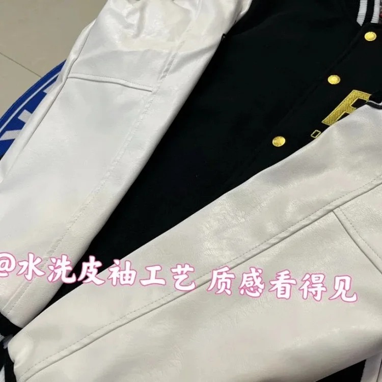 Embroidered couple black and white stitching baseball padded jacket coat cotton coat