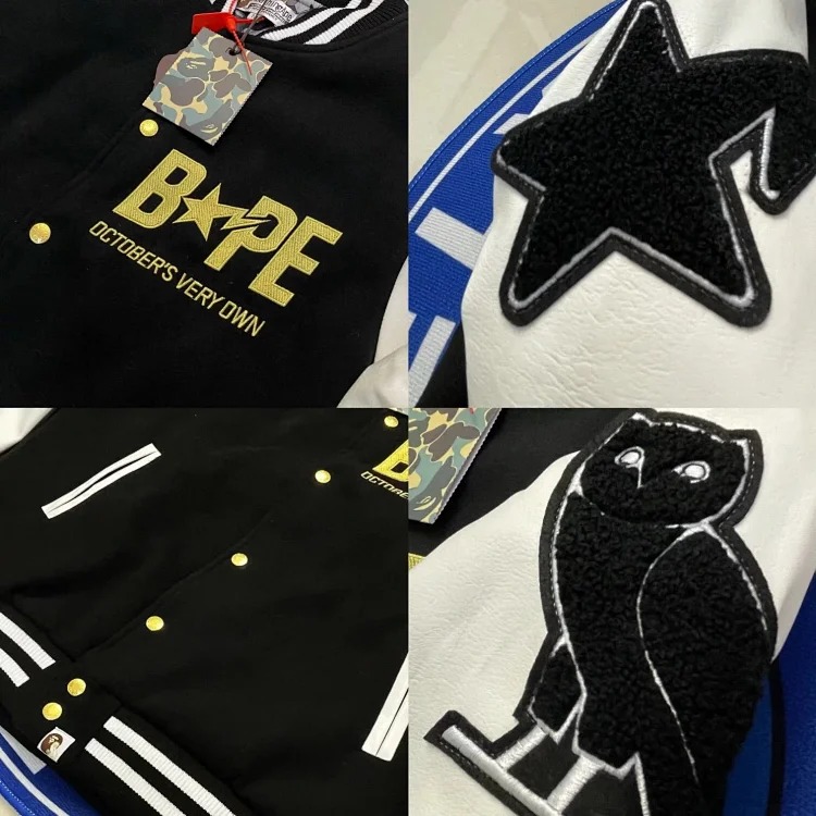 Embroidered couple black and white stitching baseball padded jacket coat cotton coat