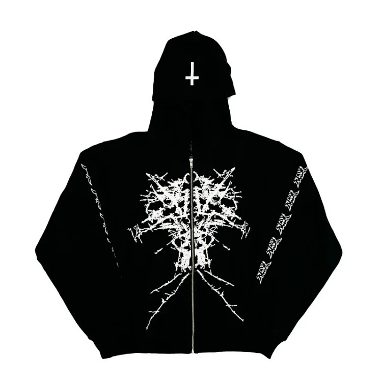 Hip hop hooded zipper sweatshirt