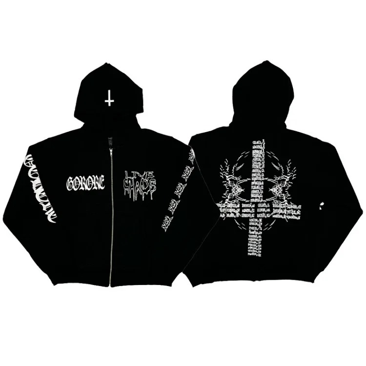 Hip hop hooded zipper sweatshirt