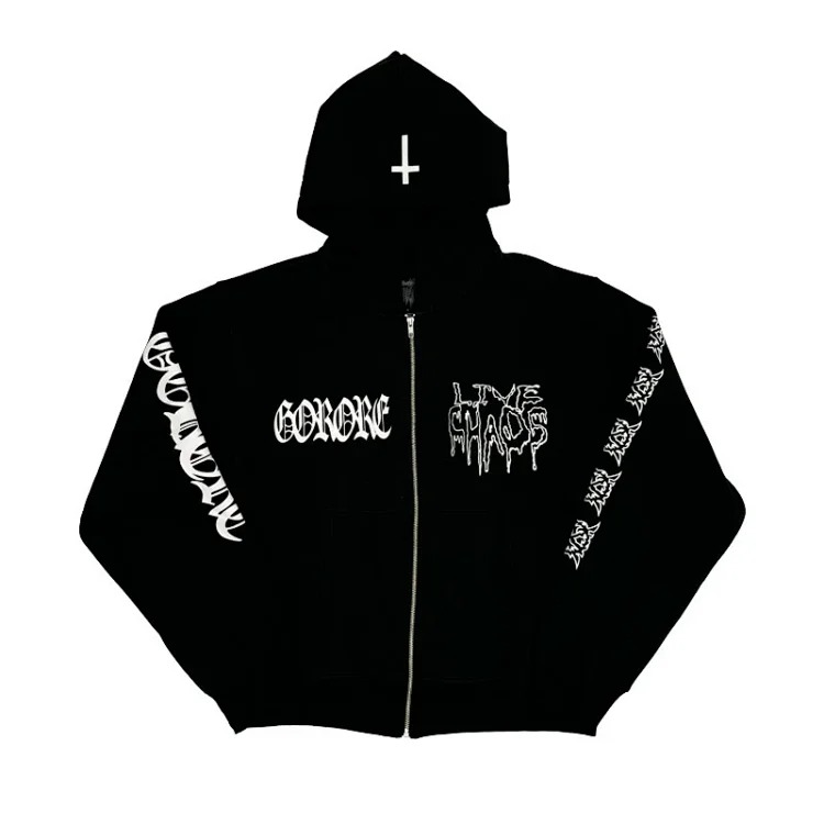 Hip hop hooded zipper sweatshirt