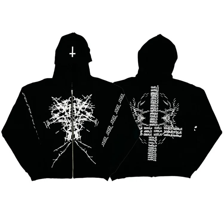 Hip hop hooded zipper sweatshirt