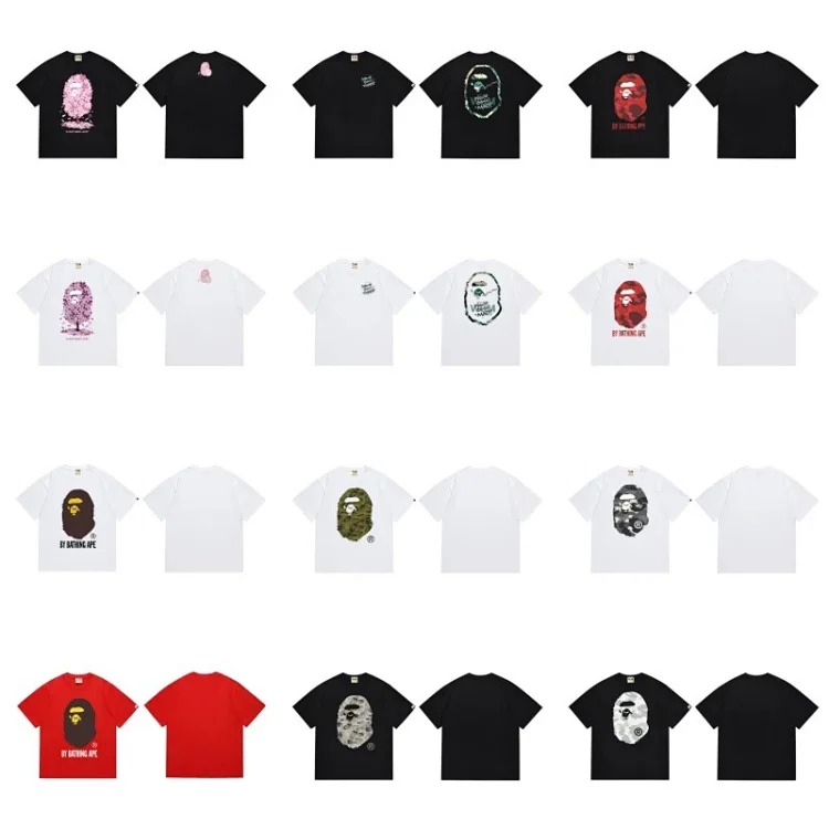 Japanese trendy brand BAPE ape head camouflage print casual T-shirt high weight pure cotton short-sleeved collection same style for couples