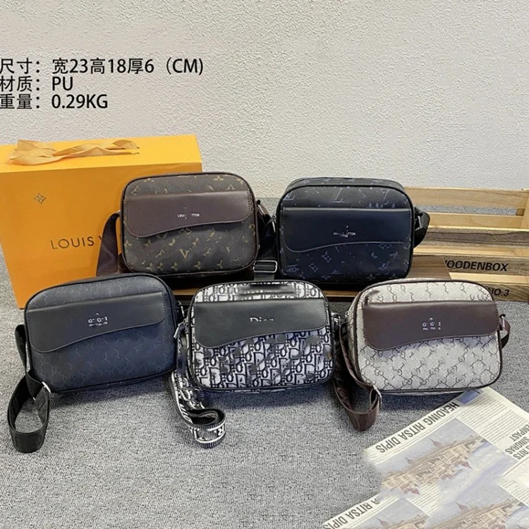 Men's crossbody bag, high-end casual shoulder bag, fashionable and versatile camera bag, trendy brand logo letter small square bag