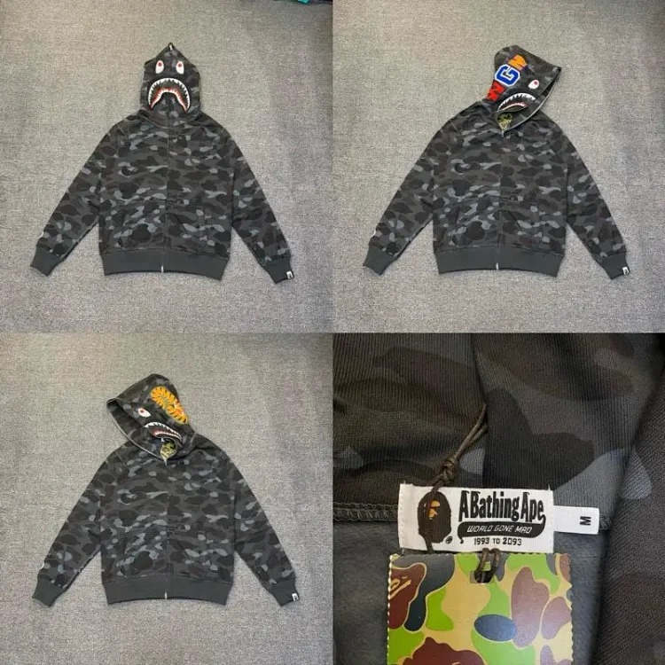 Bpe trendy brand ins hooded men's and women's shark single hooded jacket embroidered ape head camouflage outer hooded sweatshirt image 6