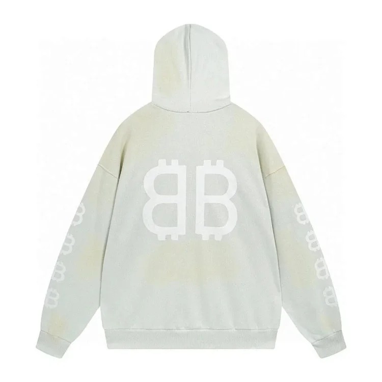 High-quality high-end men's and women's Paris mud-dyed distressed hand-painted frayed BB hooded sweatshirt loose high weight terry