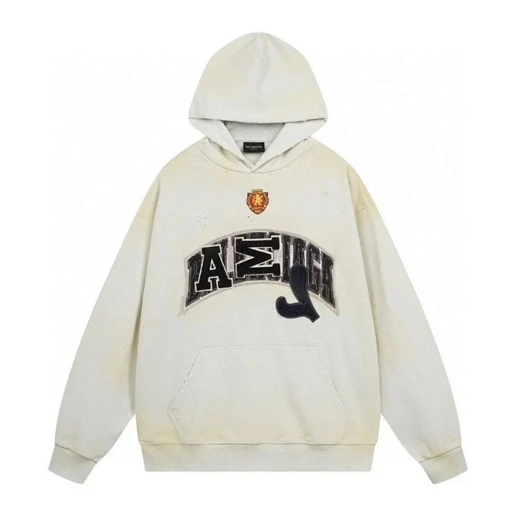 High-quality high-end men's and women's Paris mud-dyed distressed hand-painted frayed BB hooded sweatshirt loose high weight terry