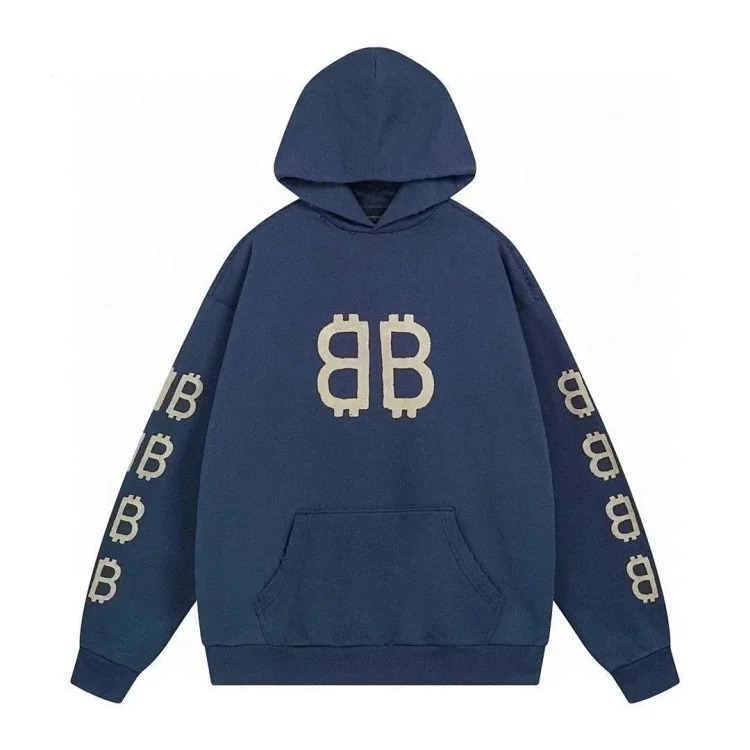 High-quality high-end men's and women's Paris mud-dyed distressed hand-painted frayed BB hooded sweatshirt loose high weight terry