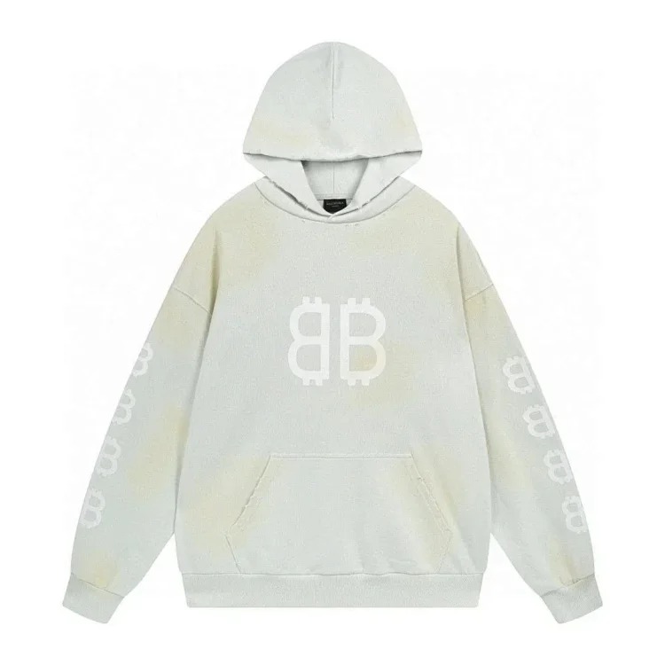 High-quality high-end men's and women's Paris mud-dyed distressed hand-painted frayed BB hooded sweatshirt loose high weight terry