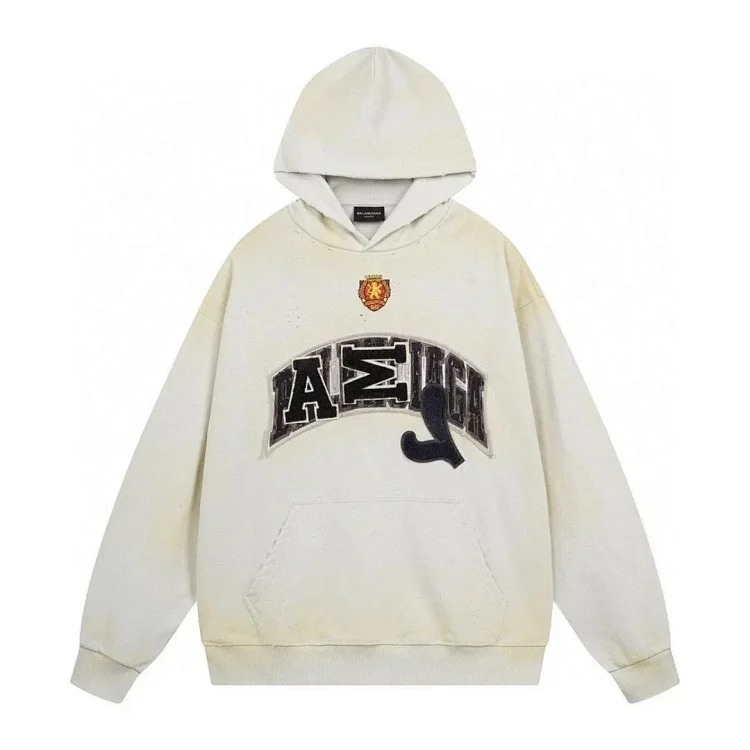 High-quality high-end men's and women's Paris mud-dyed distressed hand-painted frayed BB hooded sweatshirt loose high weight terry