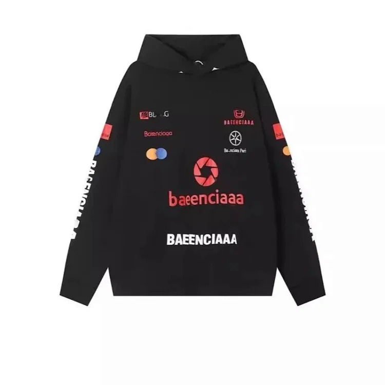 High-quality high-end men's and women's Paris mud-dyed distressed hand-painted frayed BB hooded sweatshirt loose high weight terry