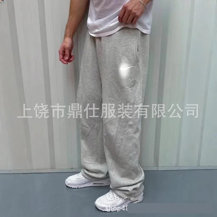 Couple wide-leg casual sweatpants with soft embroidery