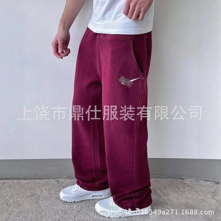 Couple wide-leg casual sweatpants with soft embroidery