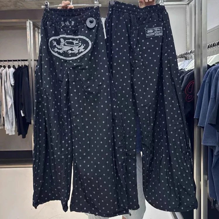 Korean badblood bcac series retro polka dot casual pants women's niche loose trousers wide leg