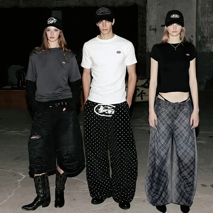 Korean badblood bcac series retro polka dot casual pants women's niche loose trousers wide leg